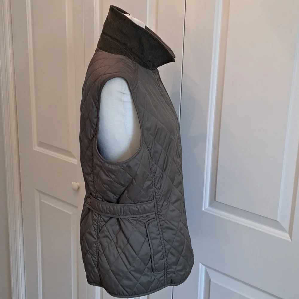 L.L.Bean Womens Classic Preppy Quilted Olive Green Field/Utility Vest Zip/Snap M